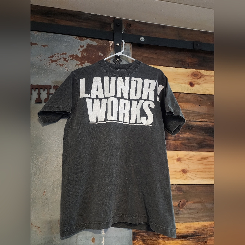 Vintage Heavy Cotton Laundry Works  Charcoal Tee.